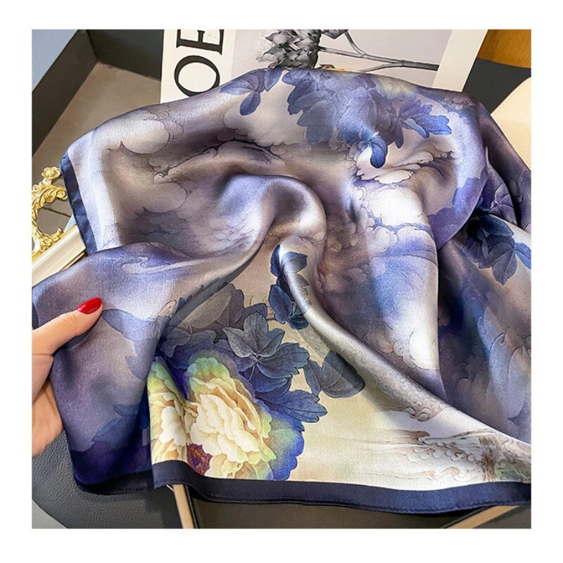 Women's 100% Silk Square Scarf with Purple Flower Decoration | La Parisienne
