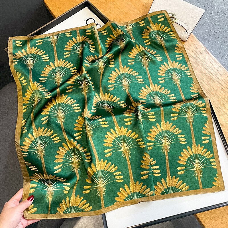100% Silk Square with Palm Tree Decoration for Women | La Parisienne