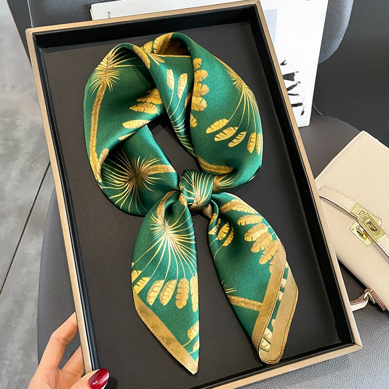 100% Silk Square with Palm Tree Decoration for Women | La Parisienne