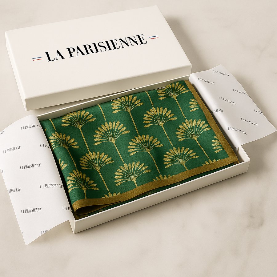 100% Silk Square with Palm Tree Decoration for Women | La Parisienne