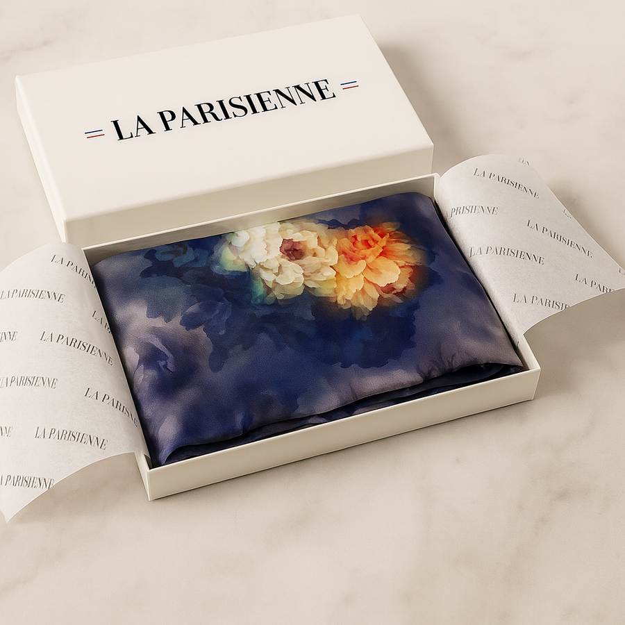 100% Silk Square Purple Flower Decoration Woman | La Parisienne