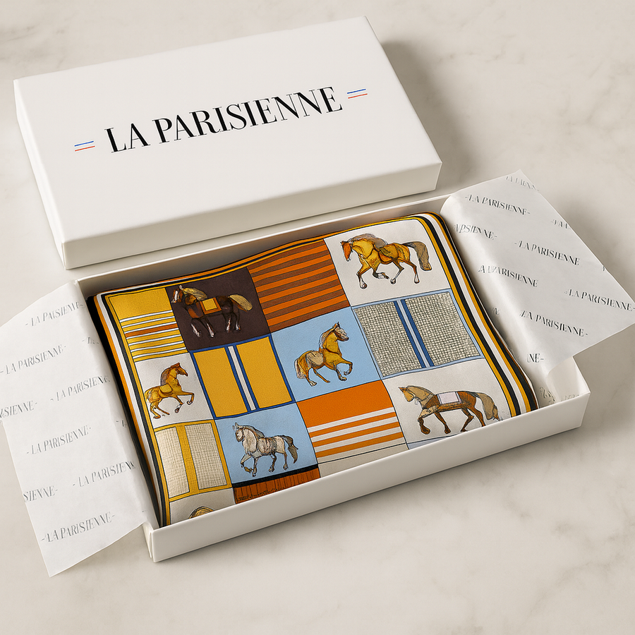 100% silk square with equestrian pattern for women | La Parisienne