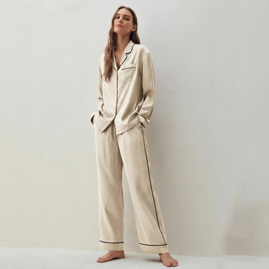 Long Bamboo Silk & Cotton Pajama Set | La Parisienne