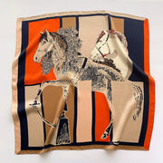 100% Silk Square Pattern Horses Women | La Parisienne