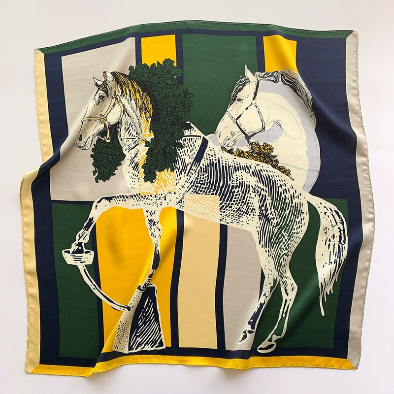 100% Silk Square Pattern Horses Women | La Parisienne