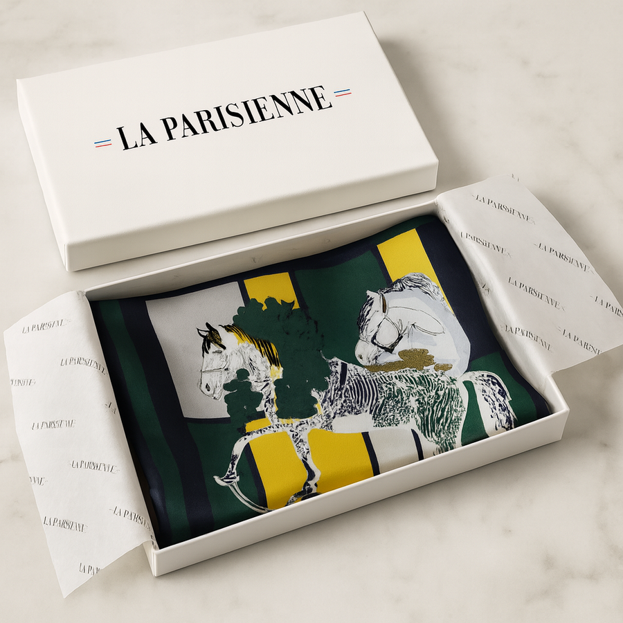 100% Silk Square Pattern Horses Women | La Parisienne