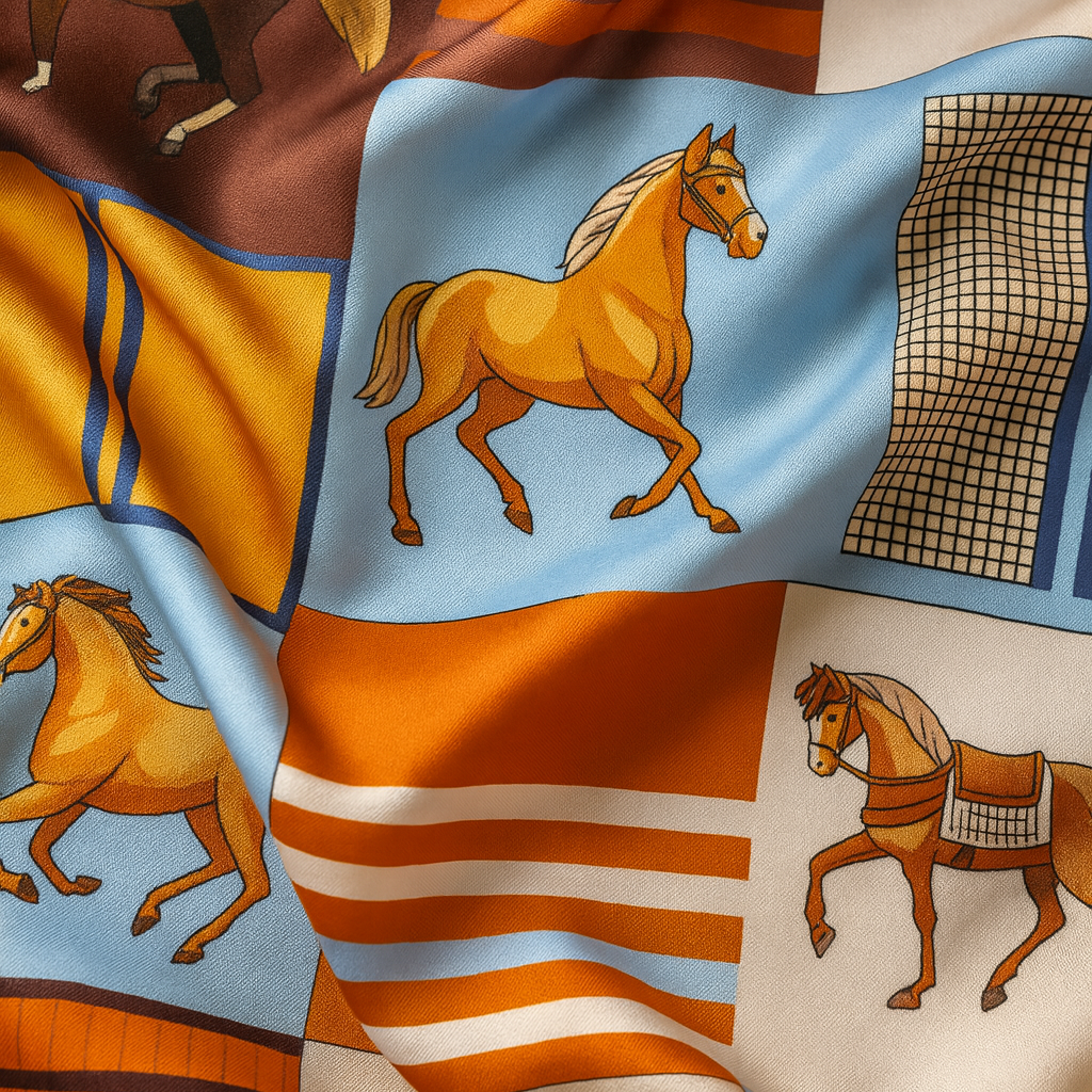 100% silk square with equestrian pattern for women | La Parisienne