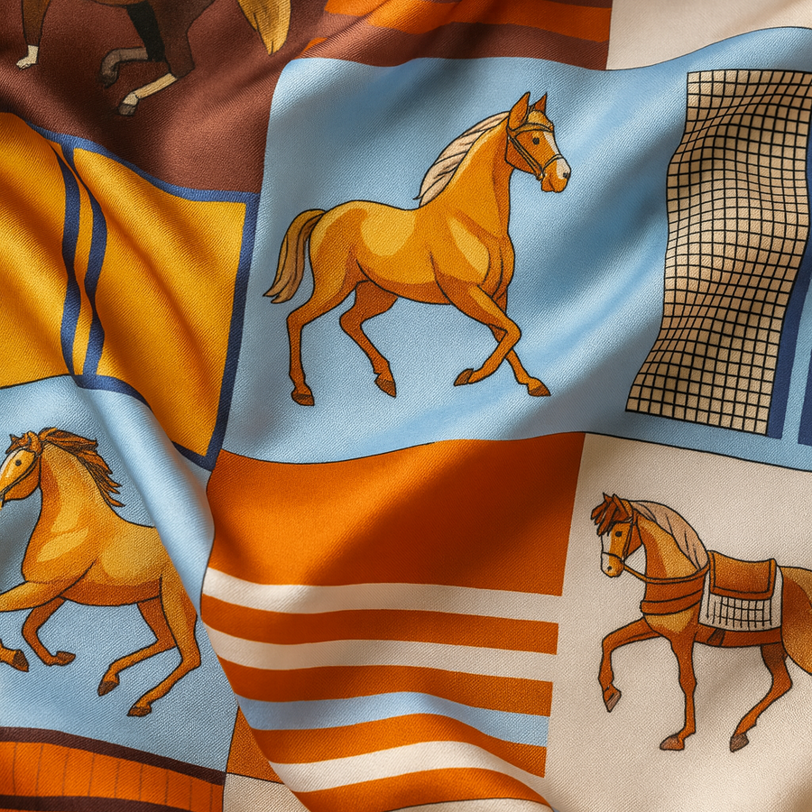 100% silk square with equestrian pattern for women | La Parisienne