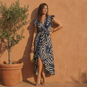 Long Printed Ruffle Wallet Dress | La Parisienne