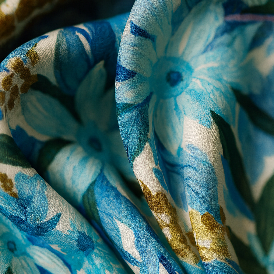 100% Silk Flora Pattern Square Blue Woman | La Parisienne