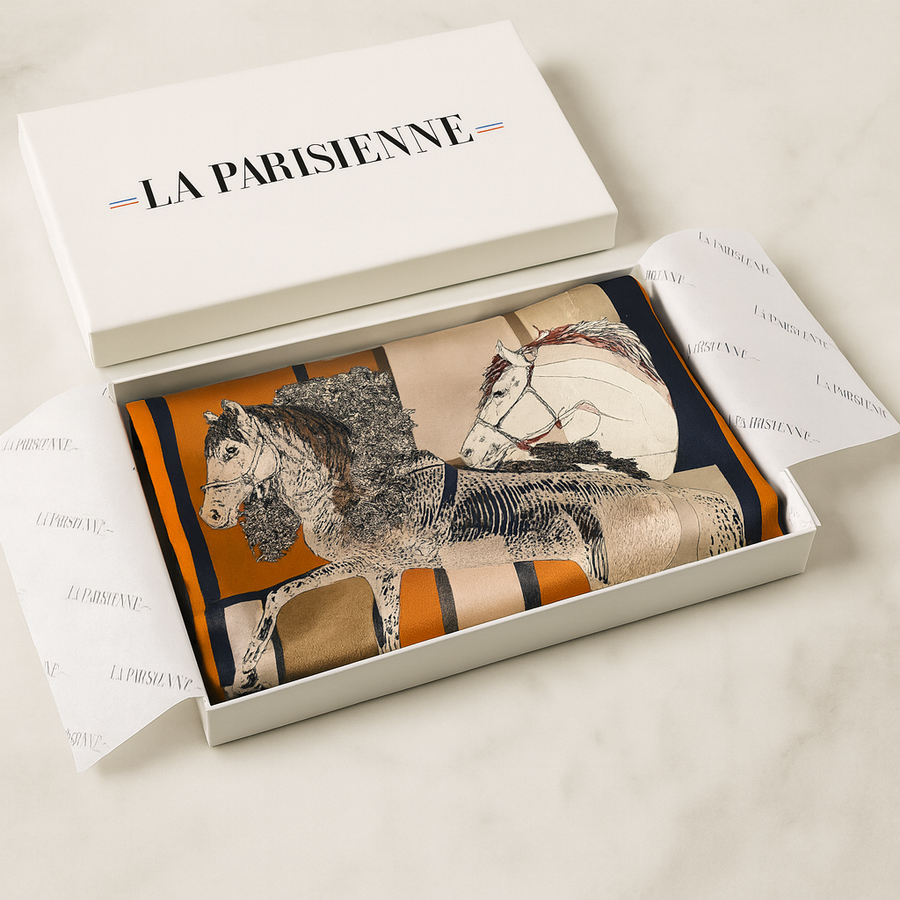 100% Silk Square Pattern Horses Women | La Parisienne